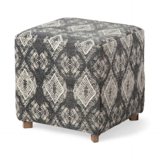 19" Gray Cotton and Brown Cube Ottoman