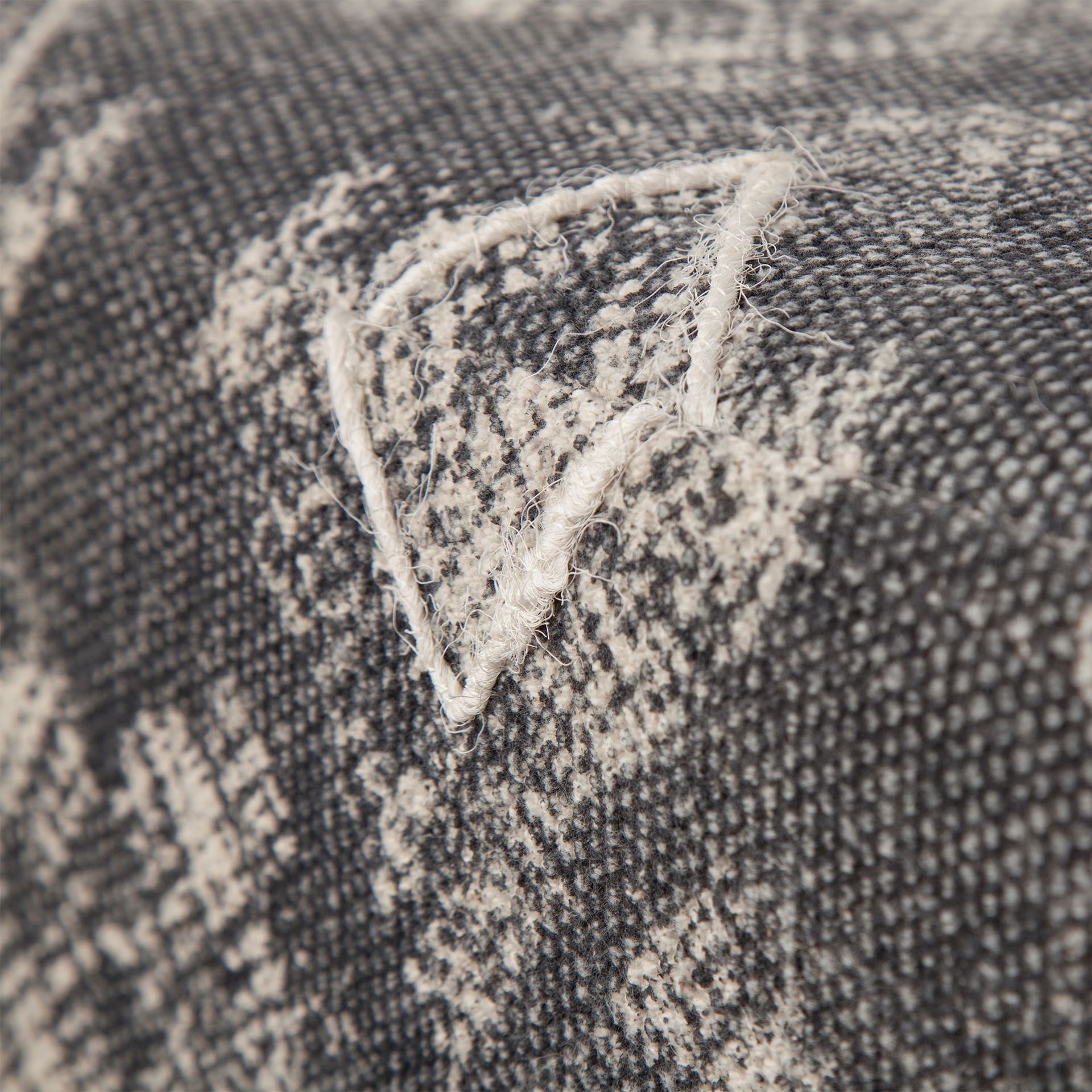 19" Gray Cotton and Brown Cube Ottoman