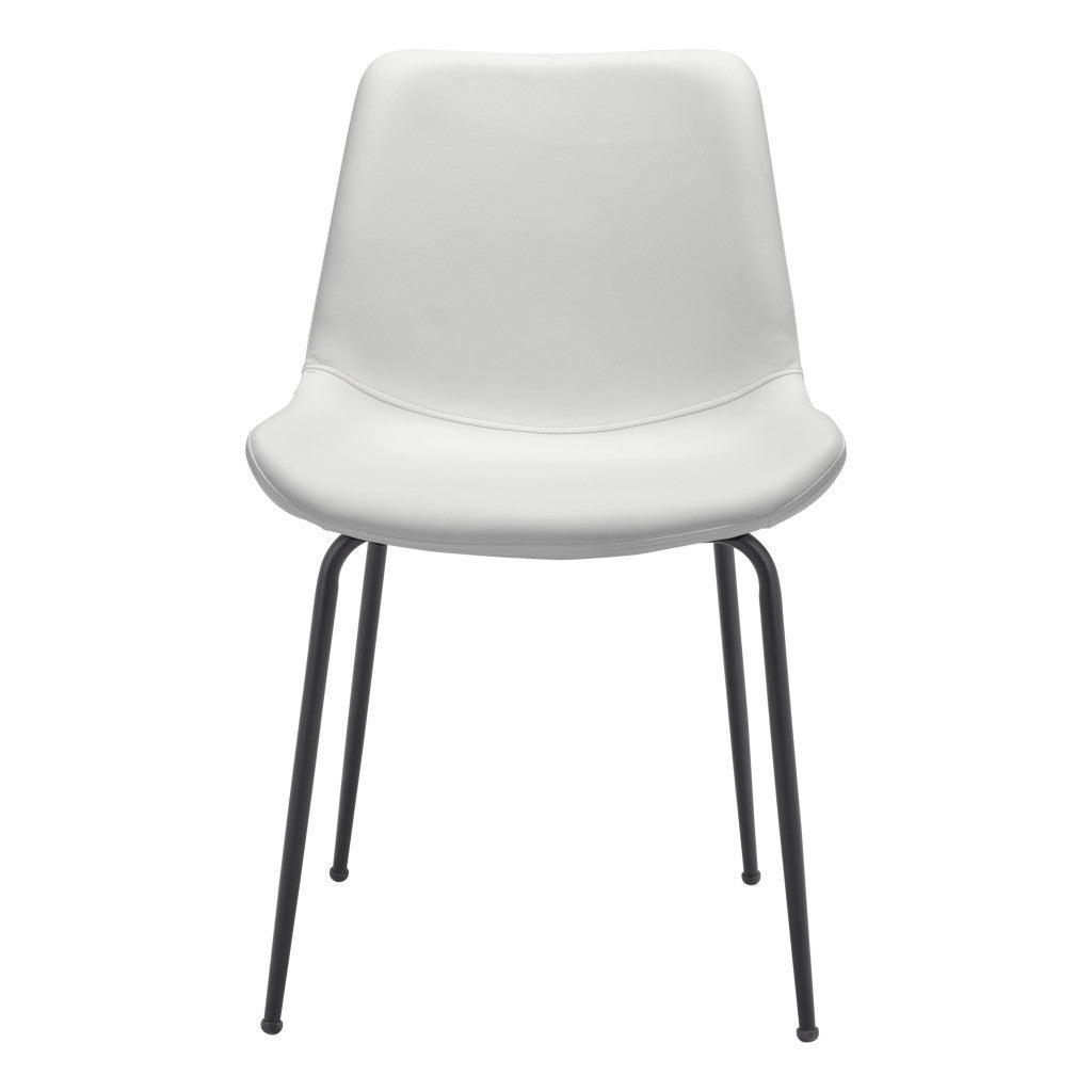 Set of Two White And Black Upholstered Faux Leather Dining Side Chairs