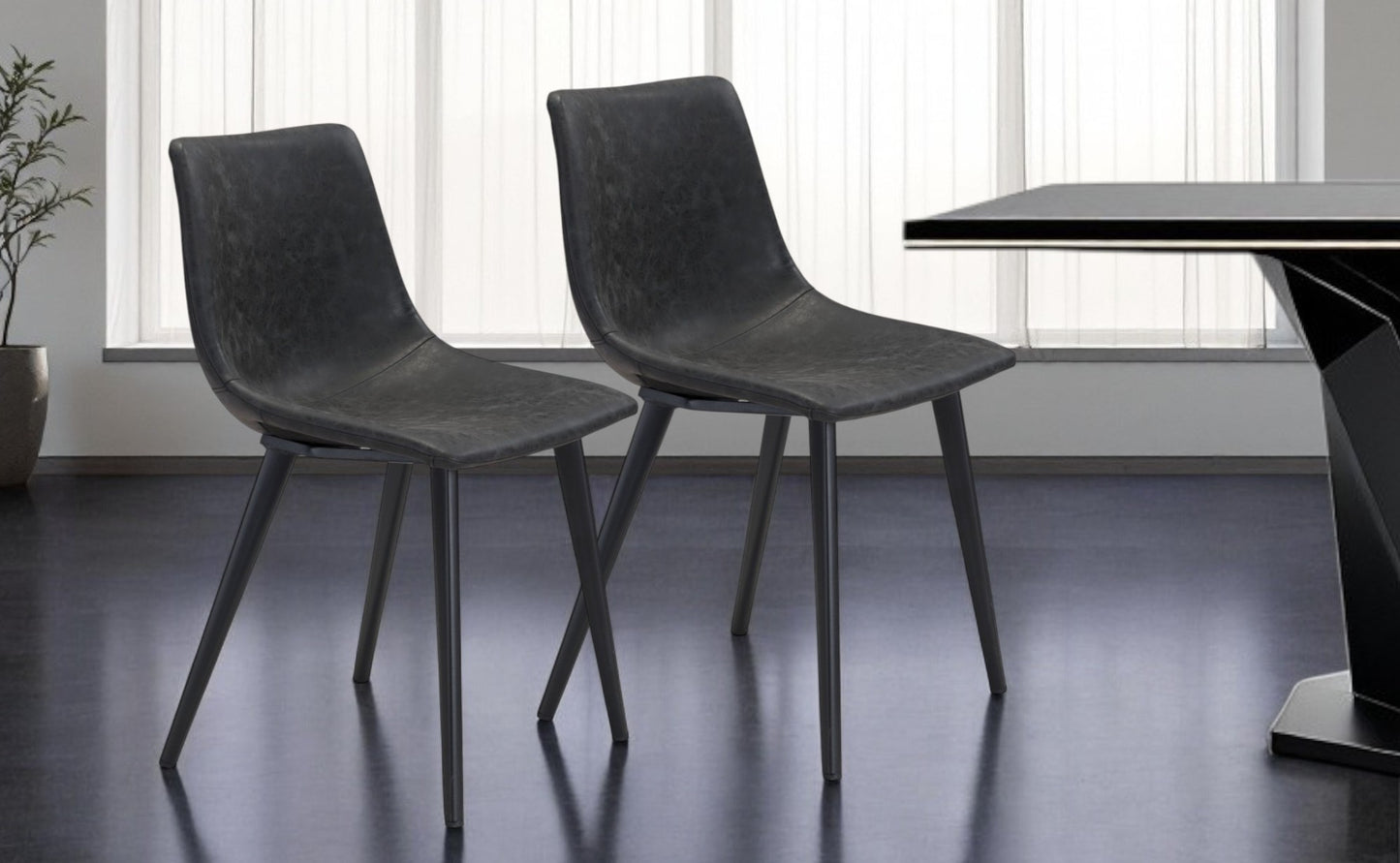 Set of Two Black Upholstered Faux Leather Dining Side chairs