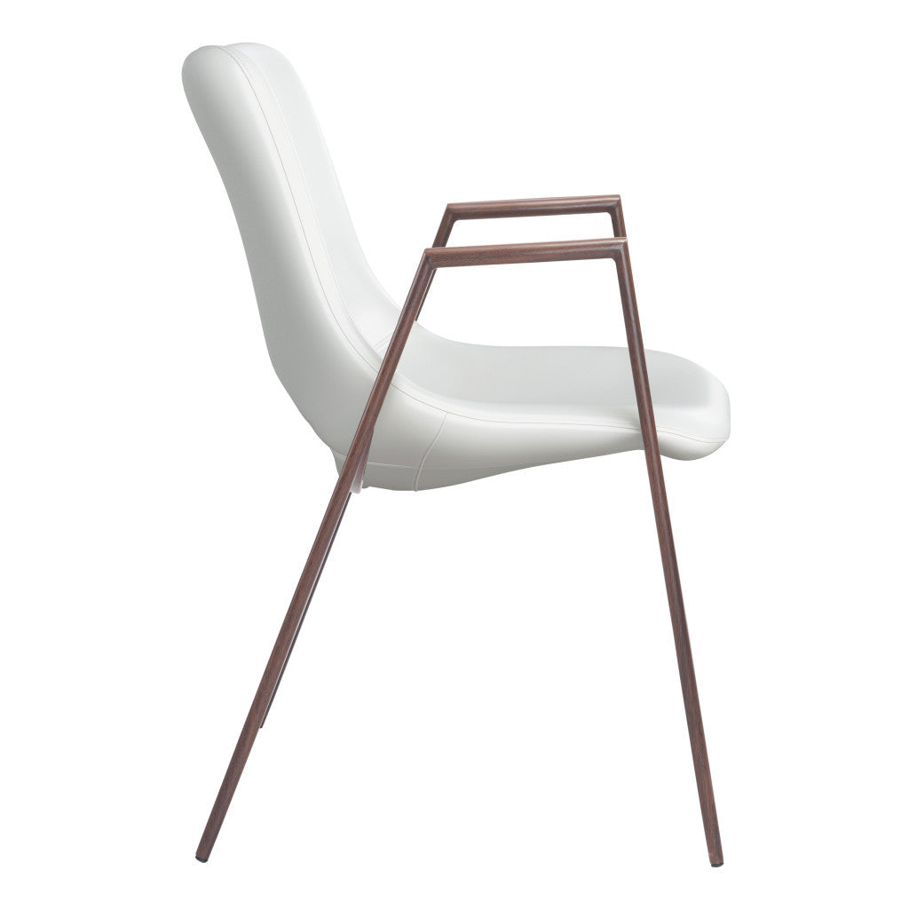 Set of Two White and Brown Upholstered Faux Leather Open Back Dining Arm Chairs