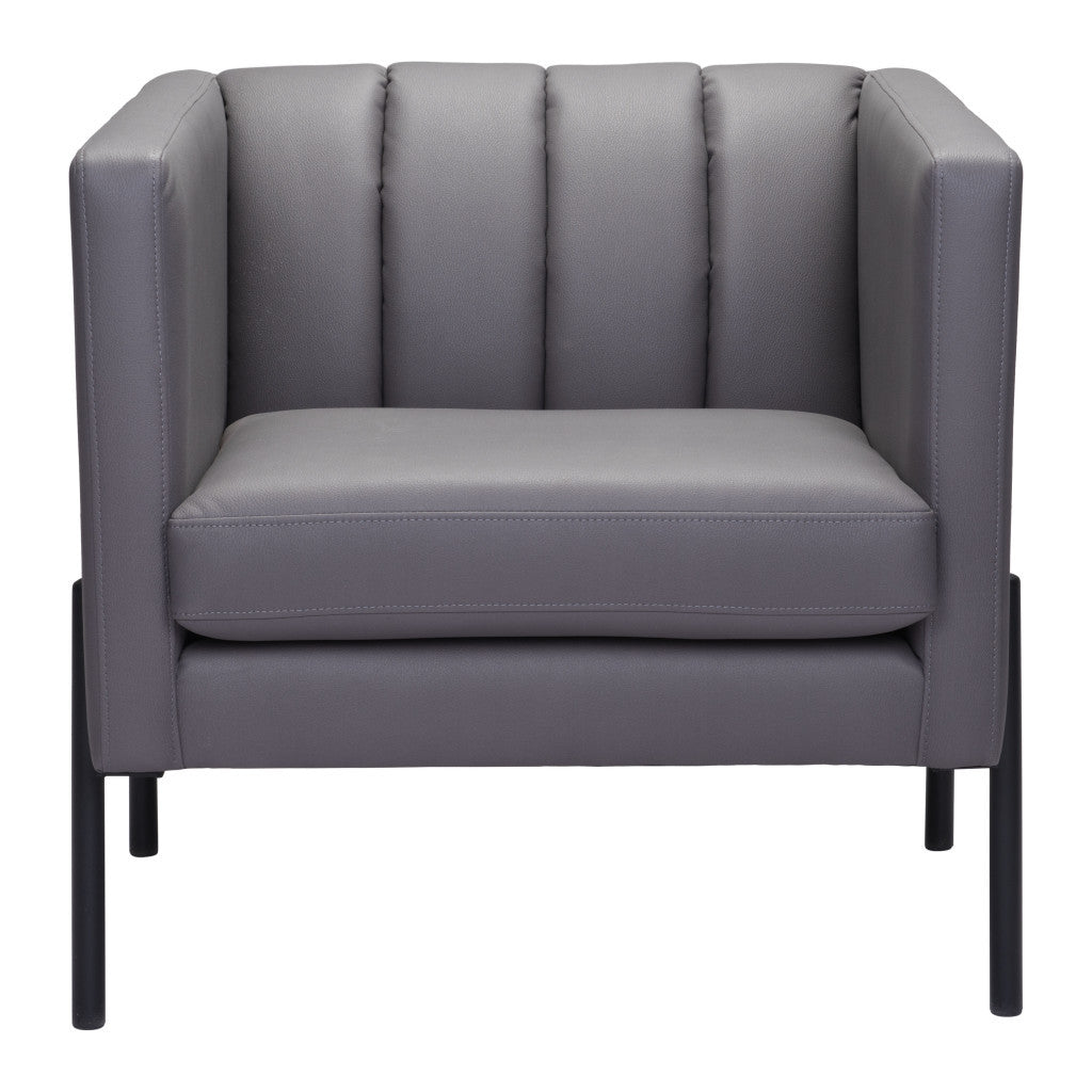 28" Light Gray And Black Faux Leather And Faux Leather Club Chair