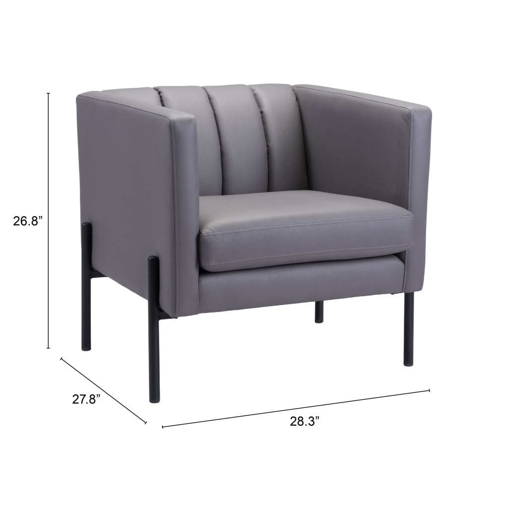 28" Light Gray And Black Faux Leather And Faux Leather Club Chair