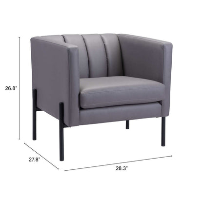 28" Light Gray And Black Faux Leather And Faux Leather Club Chair