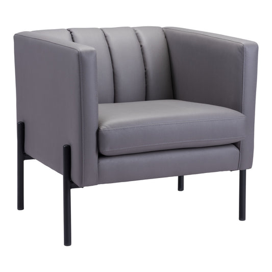 28" Light Gray And Black Faux Leather And Faux Leather Club Chair
