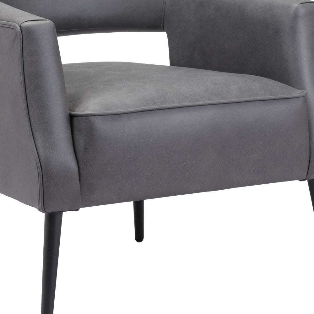 27" Gray And Gold Faux Leather And Upholstered Arm Chair