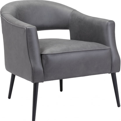 27" Gray And Gold Faux Leather And Upholstered Arm Chair
