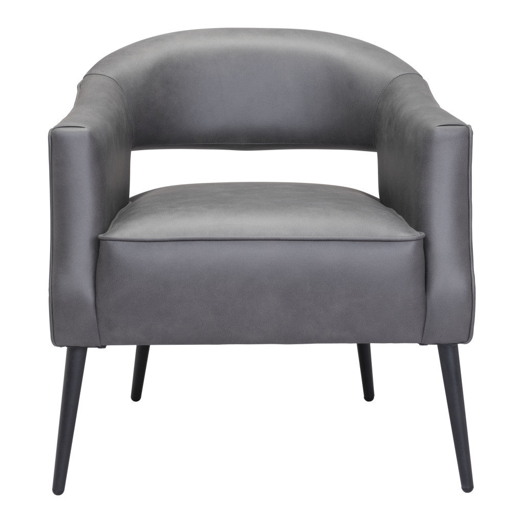 27" Gray And Gold Faux Leather And Upholstered Arm Chair