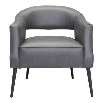 27" Gray And Gold Faux Leather And Upholstered Arm Chair