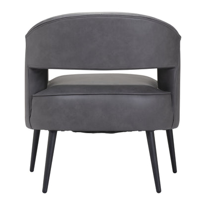 27" Gray And Gold Faux Leather And Upholstered Arm Chair