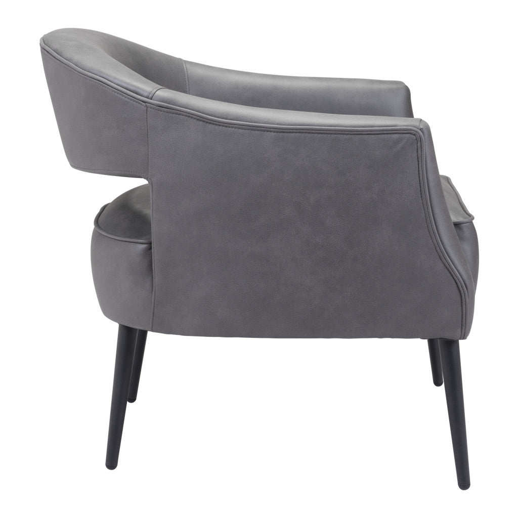 27" Gray And Gold Faux Leather And Upholstered Arm Chair