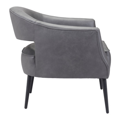 27" Gray And Gold Faux Leather And Upholstered Arm Chair