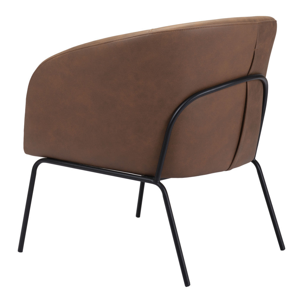 28" Brown And Black Faux Leather And Upholstered Club Chair