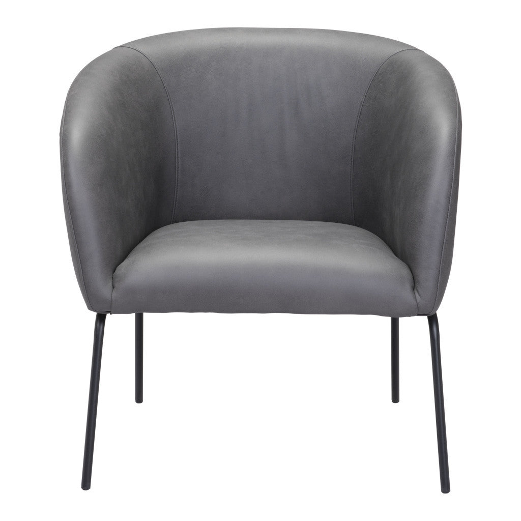 28" Gray And Black Faux Leather And Upholstered Club Chair