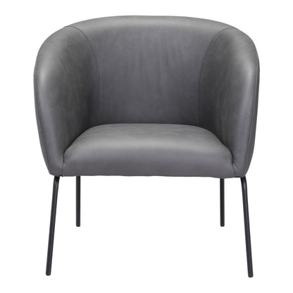 28" Gray And Black Faux Leather And Upholstered Club Chair