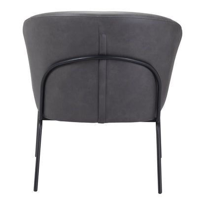 28" Gray And Black Faux Leather And Upholstered Club Chair