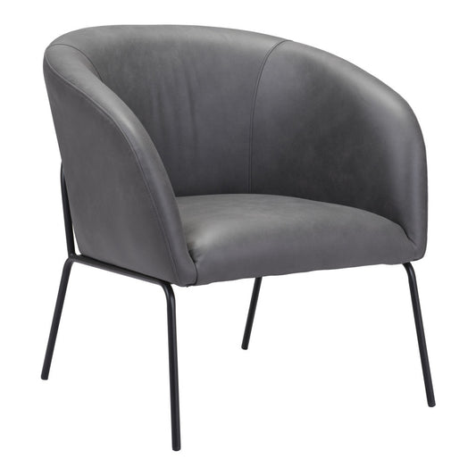28" Gray And Black Faux Leather And Upholstered Club Chair