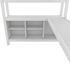 Metal Loft Bed With Wardrobe And L-shaped Desk, Full Size Loft Bed With Storage Cubes And Shelves, Heavy Duty Loft Bed For Kids Teens Adults