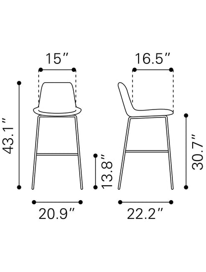 31 " Gray And Black Steel Low Back Bar Height Bar Chair