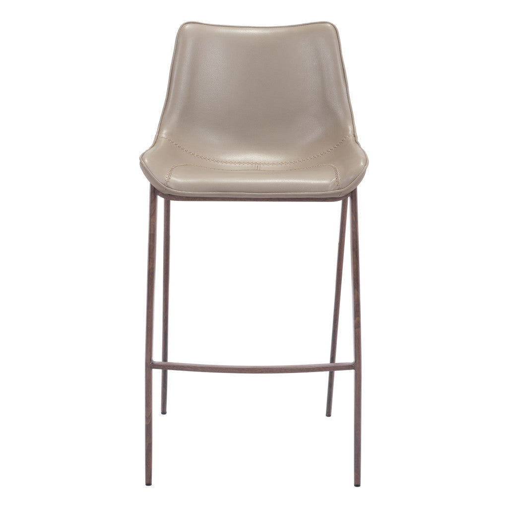 Set of Two 30" Gray And Brown Steel Low Back Bar Height Bar Chairs