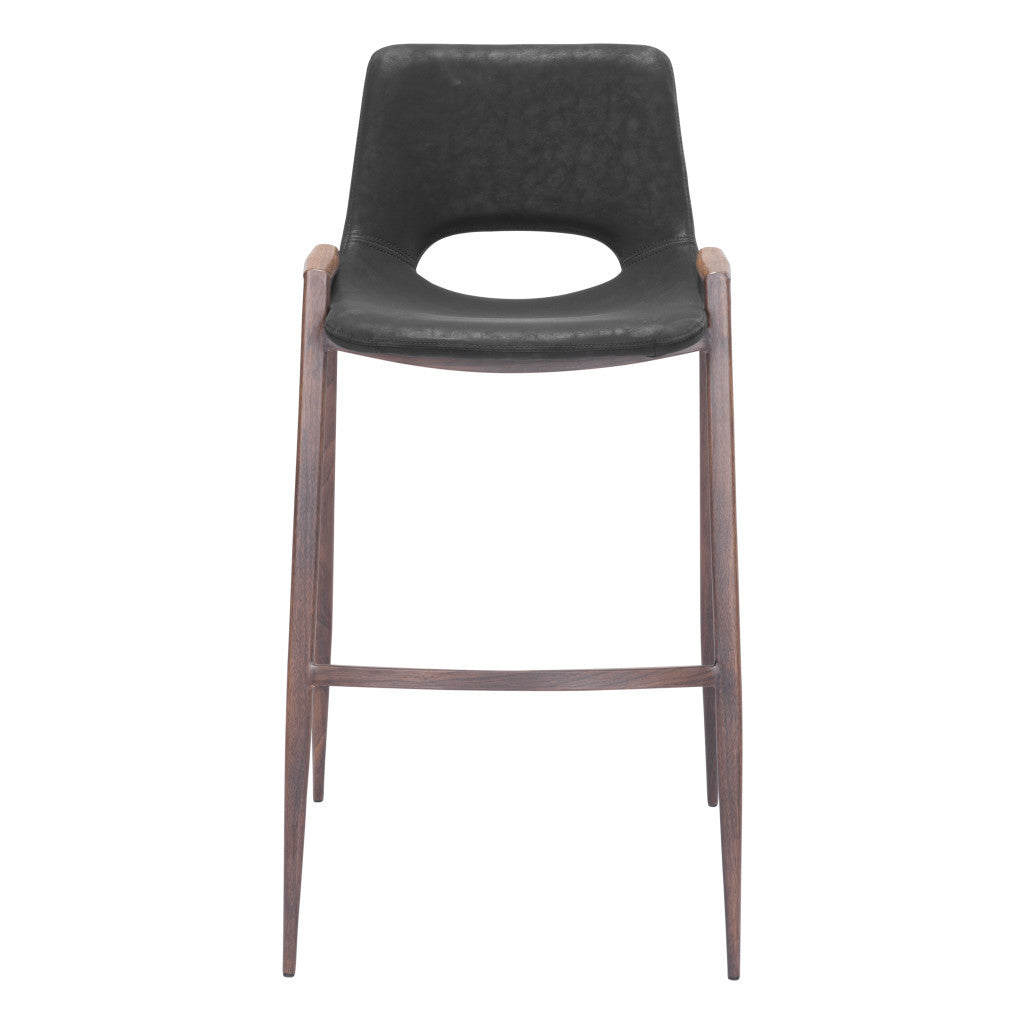 Set of Two 29 " Black And Brown Steel Low Back Bar Height Bar Chairs