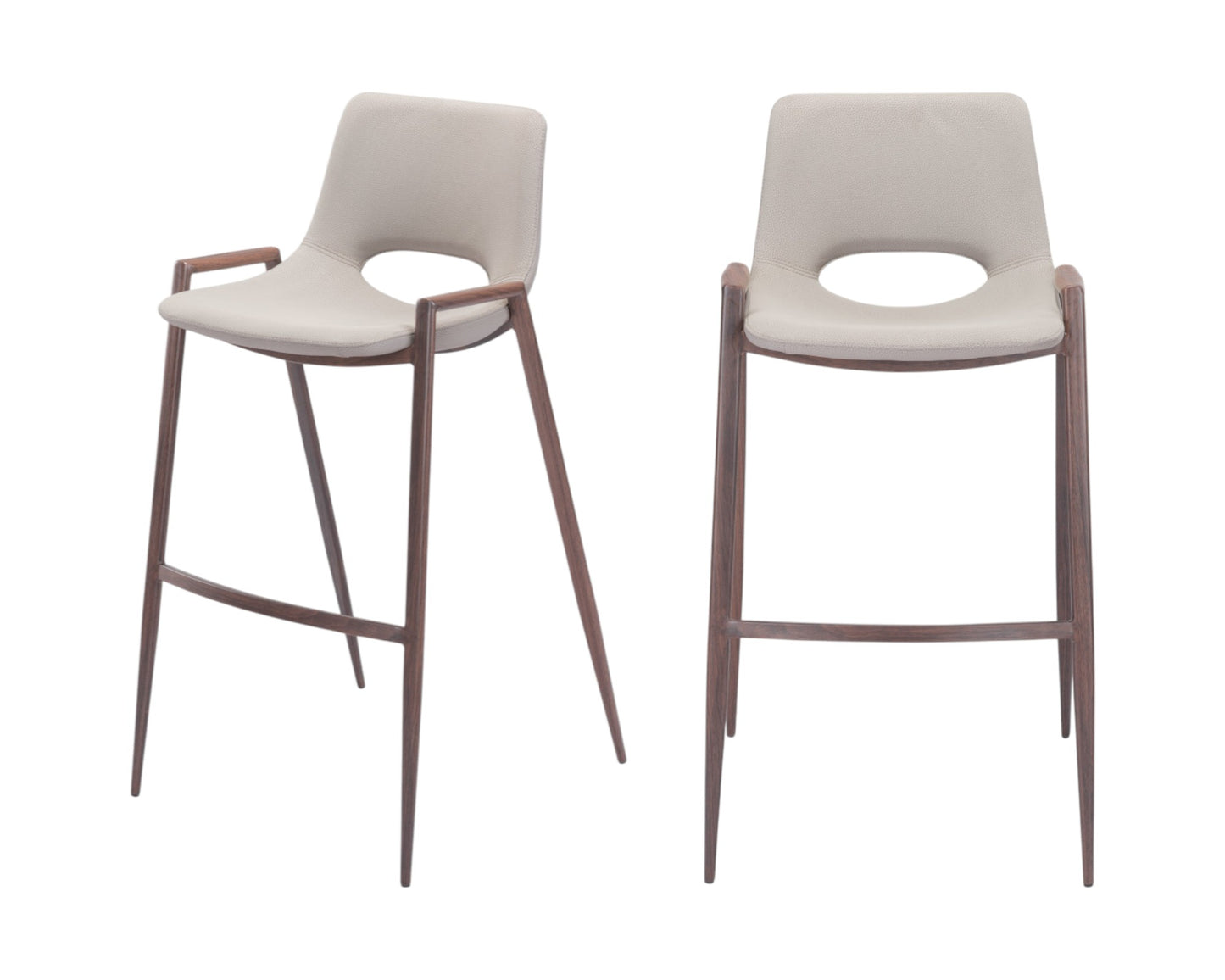 Set of Two 29 " Beige And Brown Steel Low Back Bar Height Bar Chairs