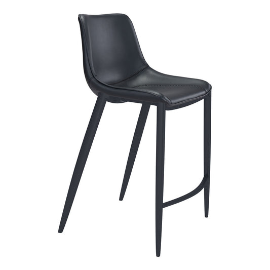 Set of Two 30" Black Faux Leather and Steel Low Back Bar Height Bar Chairs