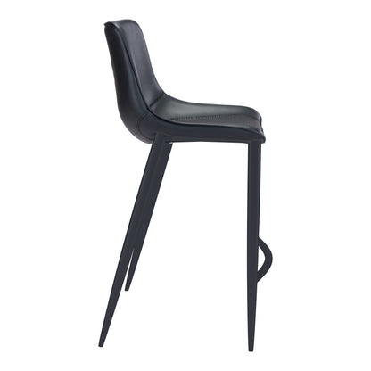 Set of Two 30" Black Faux Leather and Steel Low Back Bar Height Bar Chairs