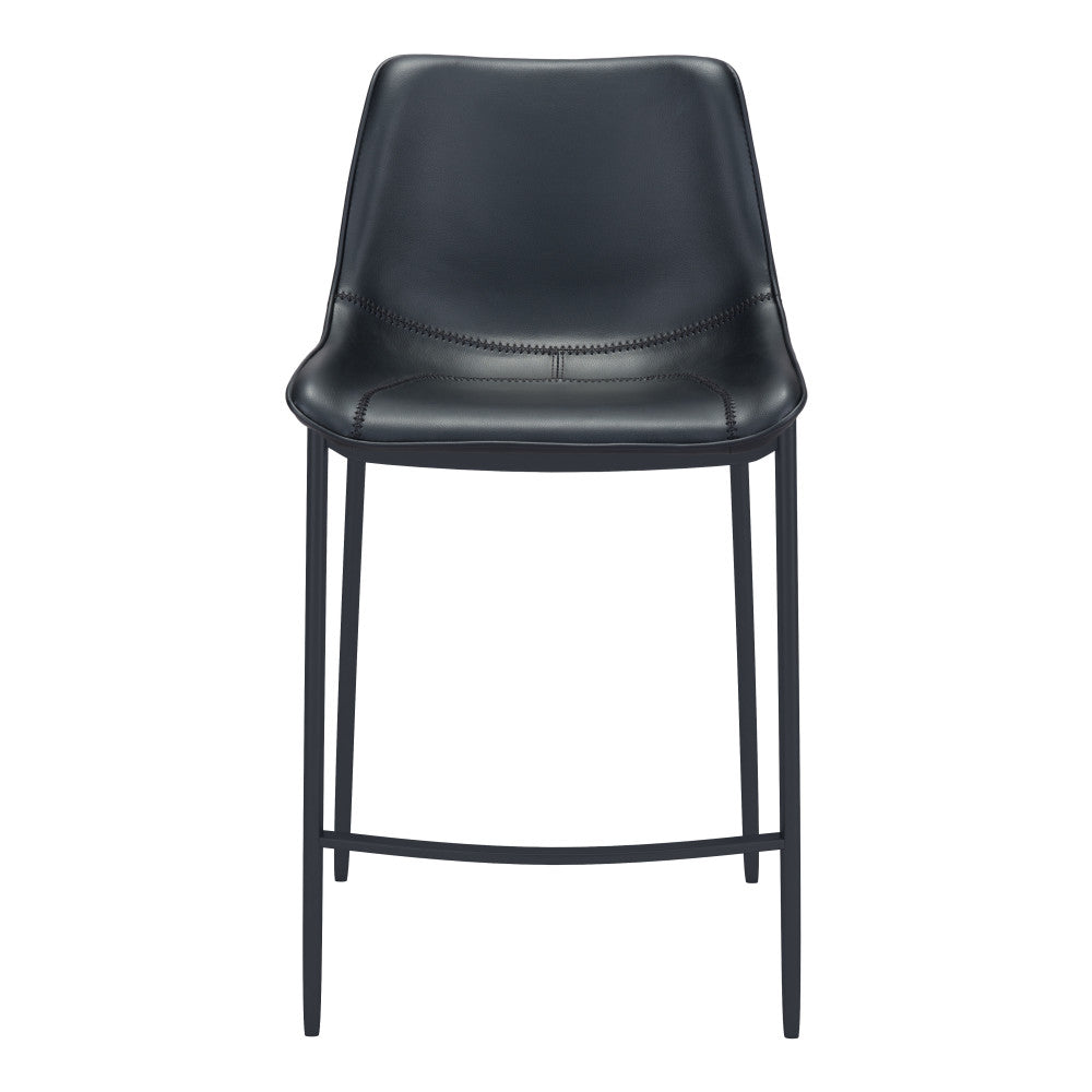Set of Two 30" Black Faux Leather and Steel Low Back Bar Height Bar Chairs