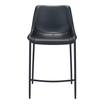 Set of Two 30" Black Faux Leather and Steel Low Back Bar Height Bar Chairs