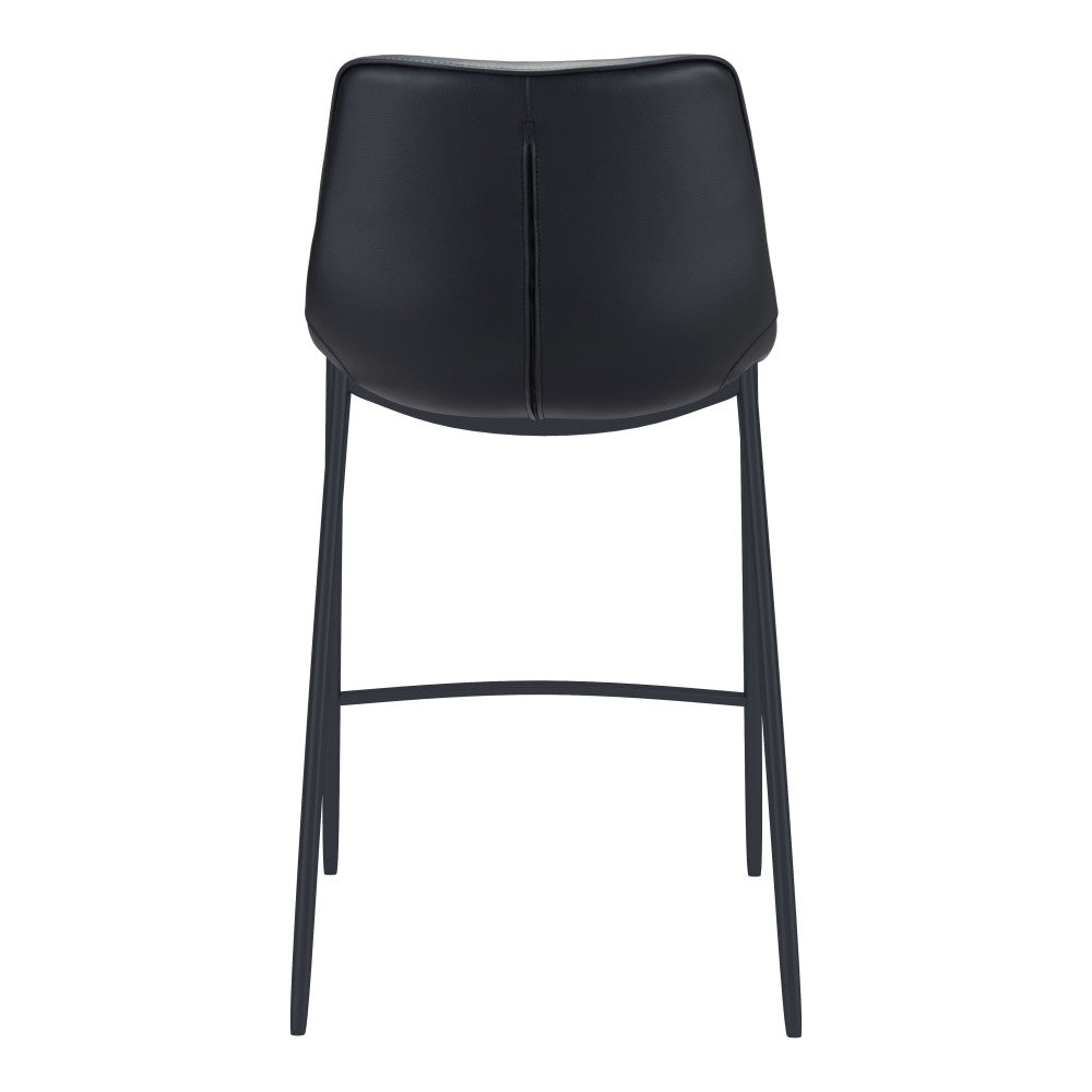 Set of Two 30" Black Faux Leather and Steel Low Back Bar Height Bar Chairs