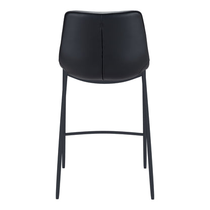 Set of Two 30" Black Faux Leather and Steel Low Back Bar Height Bar Chairs