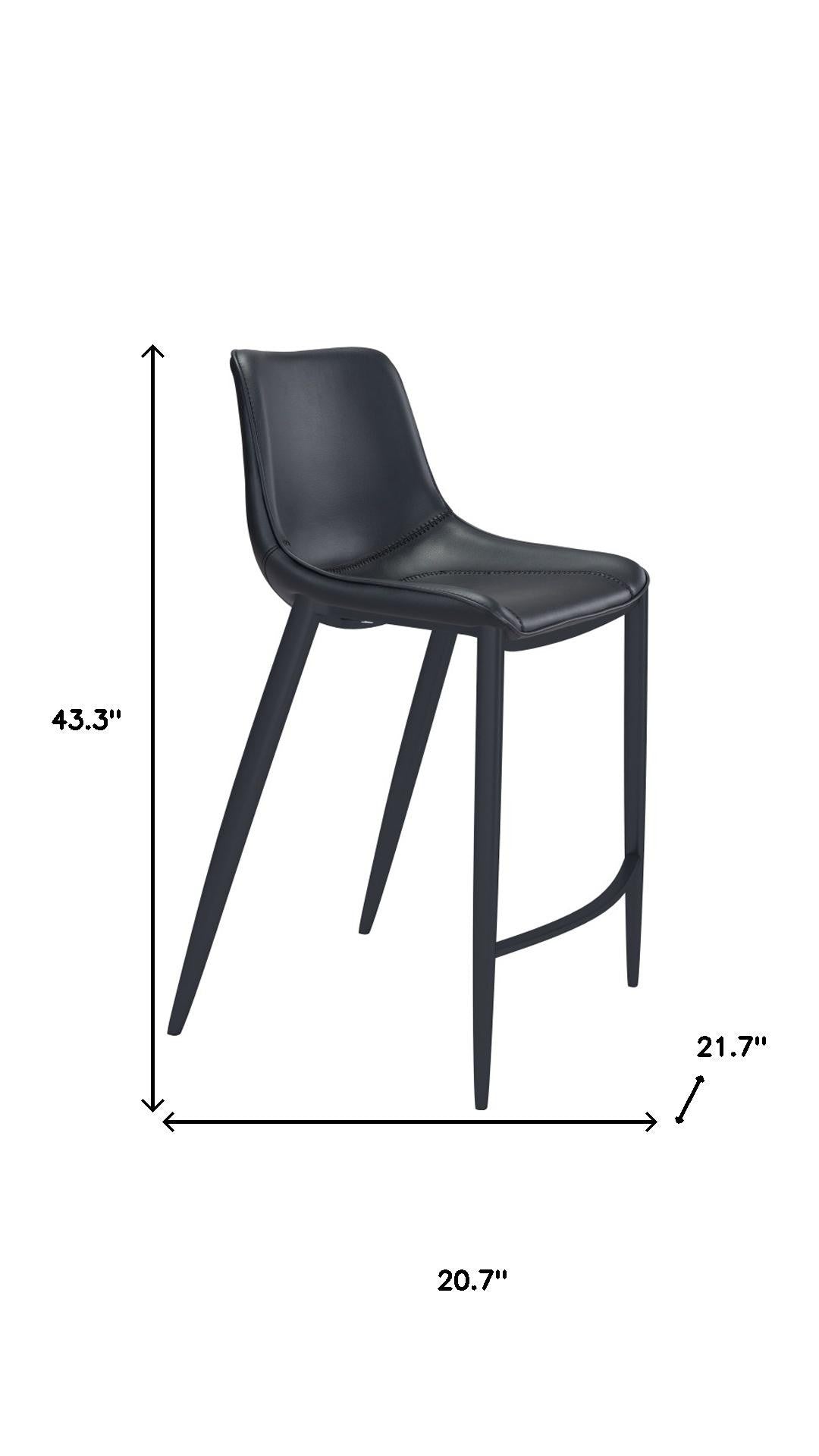 Set of Two 30" Black Faux Leather and Steel Low Back Bar Height Bar Chairs