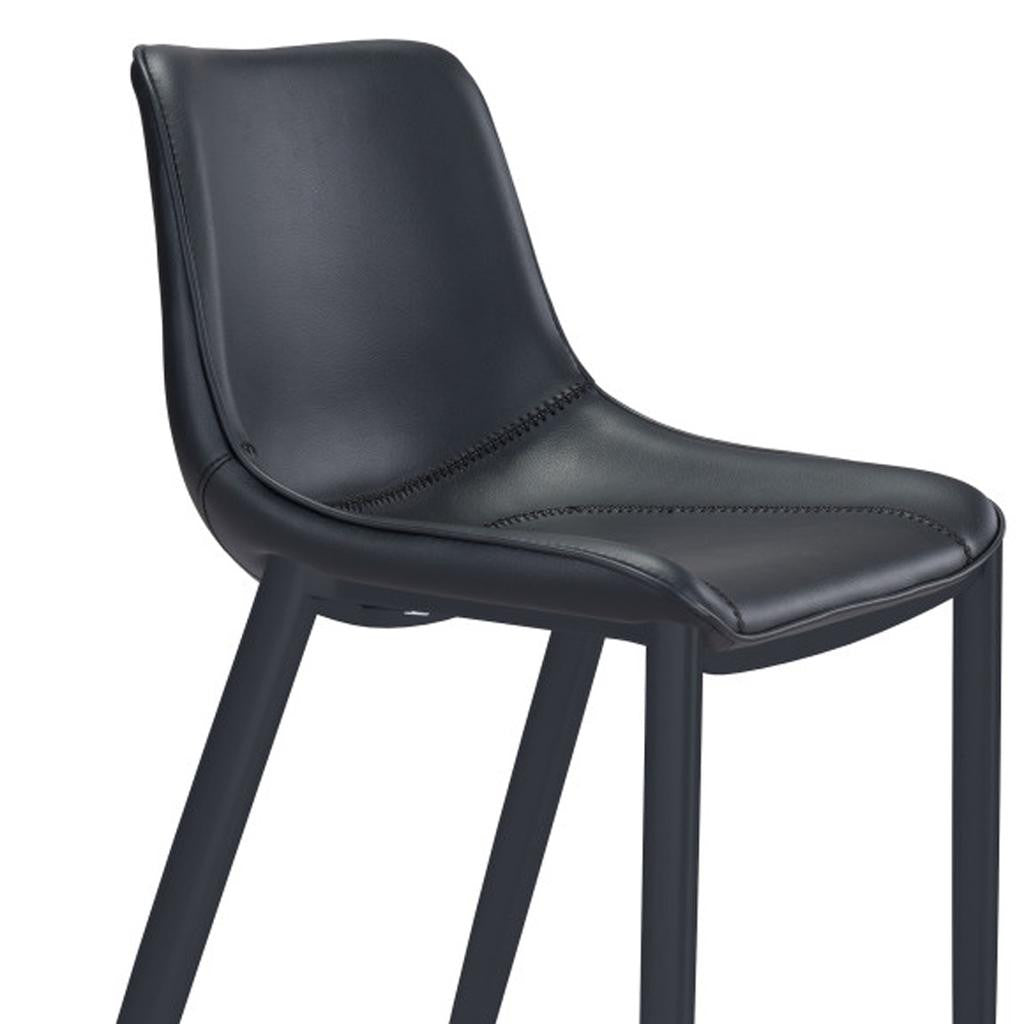 Set of Two 30" Black Faux Leather and Steel Low Back Bar Height Bar Chairs