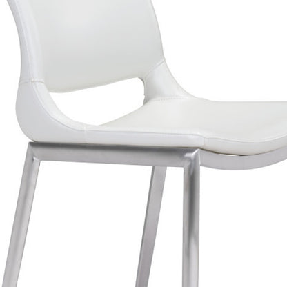 Set of Two 25" White And Silver Steel Low Back Counter Height Bar Chairs