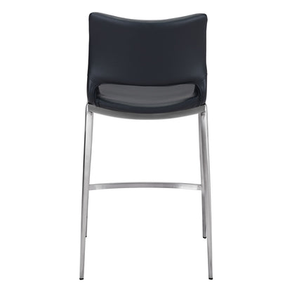 Set of Two 25" Black And Silver Faux Leather And Steel Low Back Counter Height Bar Chairs