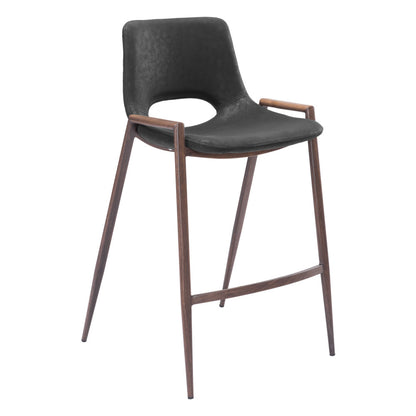 Set of Two 26" Black and Brown Faux Leather and Steel Low Back Counter Height Bar Chairs