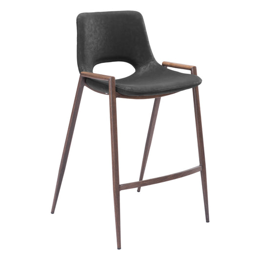Set of Two 26" Black and Brown Faux Leather and Steel Low Back Counter Height Bar Chairs