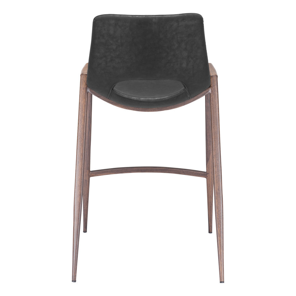 Set of Two 26" Black and Brown Faux Leather and Steel Low Back Counter Height Bar Chairs