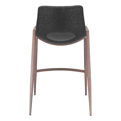 Set of Two 26" Black and Brown Faux Leather and Steel Low Back Counter Height Bar Chairs