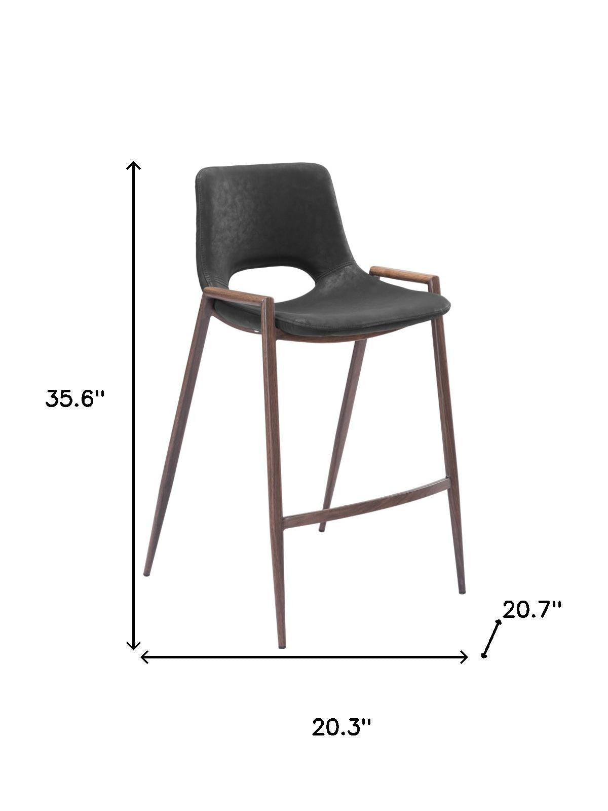 Set of Two 26" Black and Brown Faux Leather and Steel Low Back Counter Height Bar Chairs