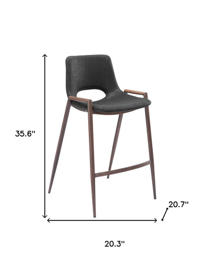 Set of Two 26" Black and Brown Faux Leather and Steel Low Back Counter Height Bar Chairs