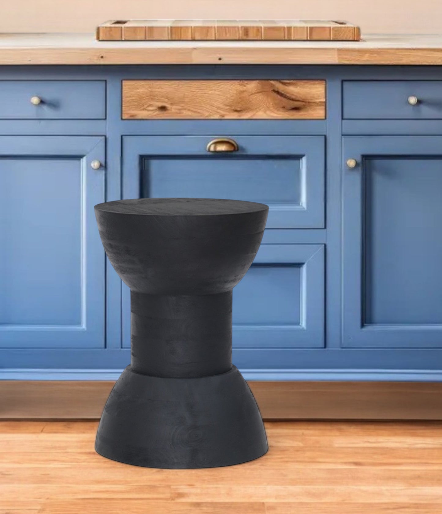 19" Black Solid Wood Backless Bar Chair