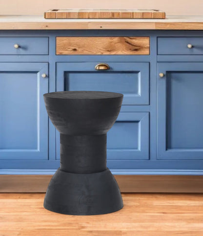 19" Black Solid Wood Backless Bar Chair
