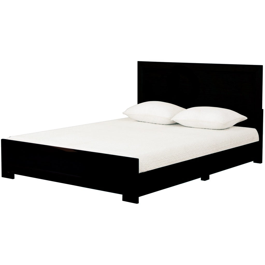 Black Inlaid Panels Solid Wood Queen Bed Frame