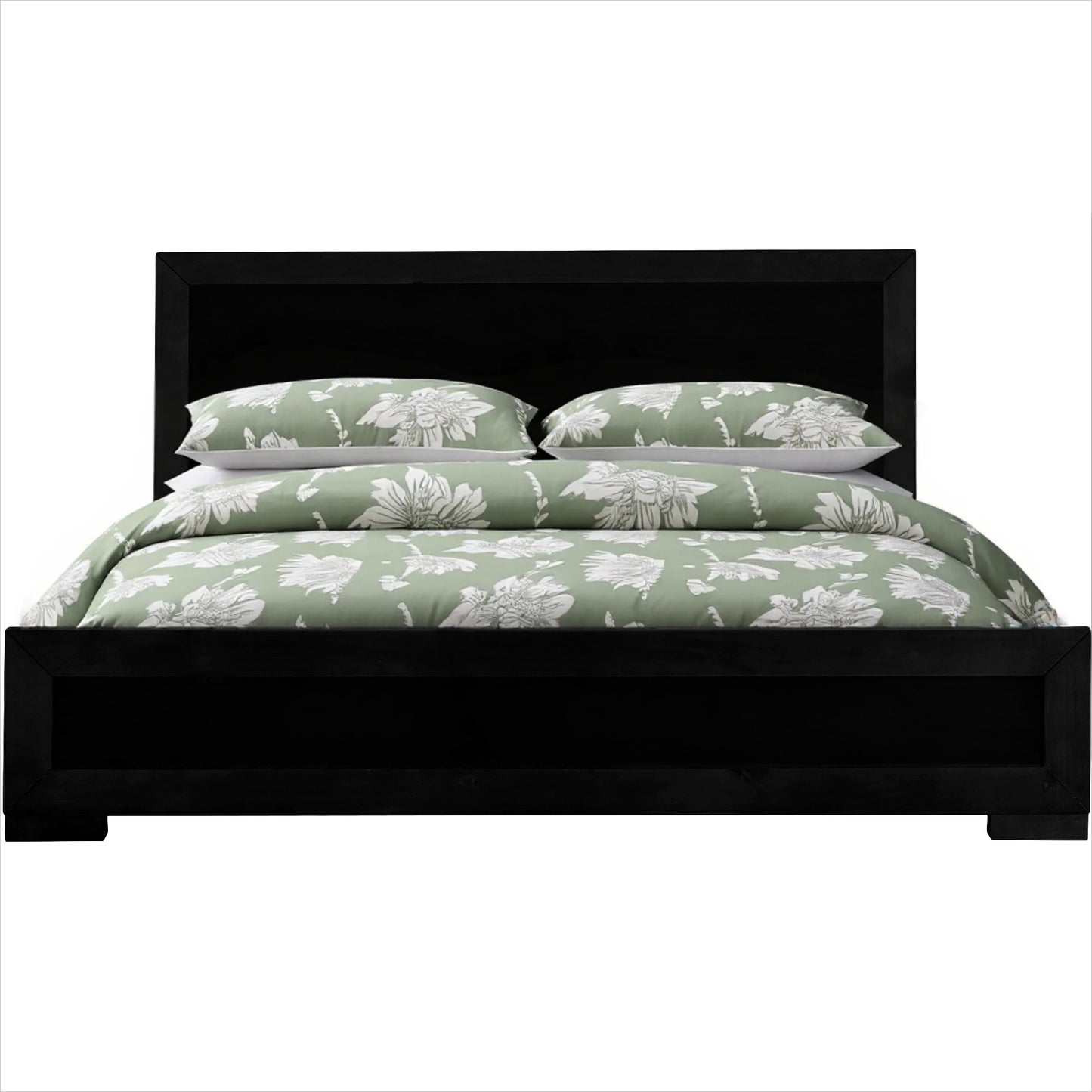 Black Inlaid Panels Solid Wood Queen Bed Frame