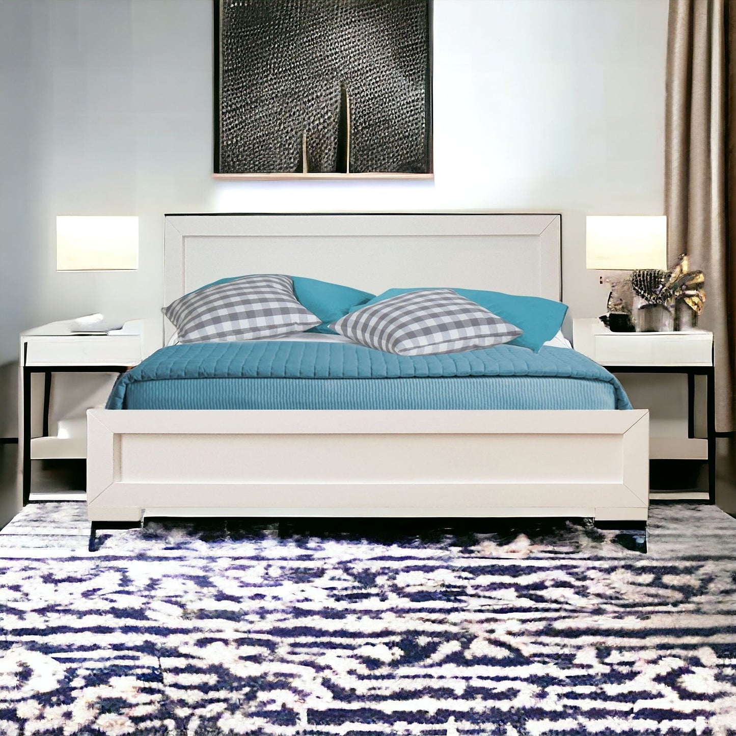 White Solid and Manufactured Wood King Bed Frame