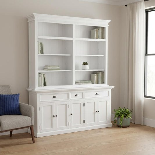 87" White Solid Wood Four Tier Bookcase