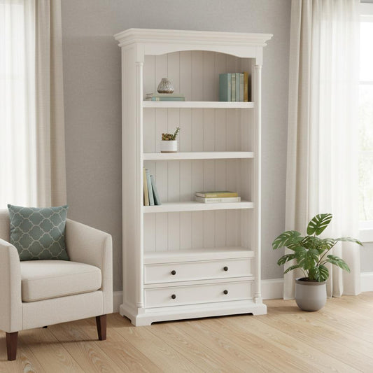 75" White Solid Wood Four Tier Bookcase
