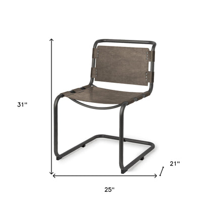 Brown And Black Leather Metal Open Back Dining Side Chair